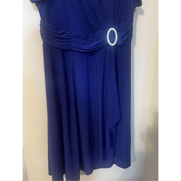 R&M Richards Women’s Plus Size 18 Short Sleeve Faux Wrap Cascade Dress Blue - Picture 8 of 15
